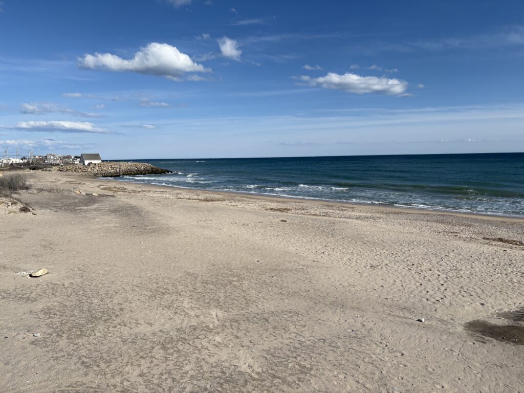 a sandy beach with waves crashing on it (MyCoast AI)