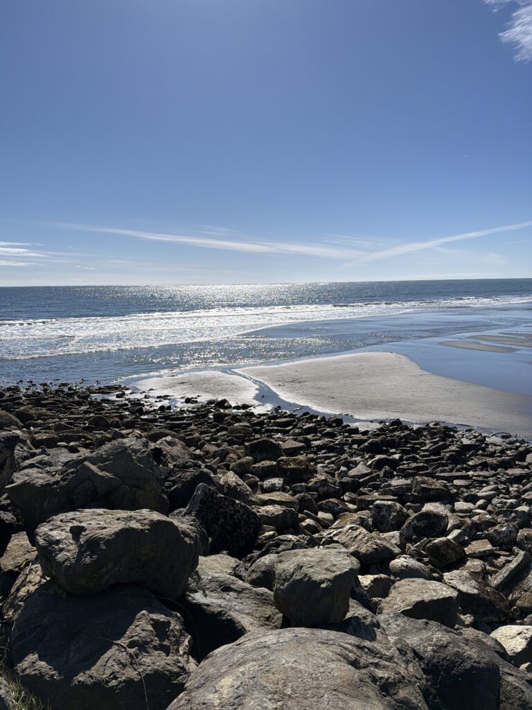 a rocky beach with water and blue sky (MyCoast AI)