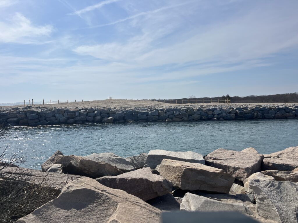 a rocky beach with a body of water in the background (MyCoast AI)