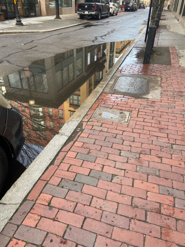 a puddle on a sidewalk (MyCoast AI)