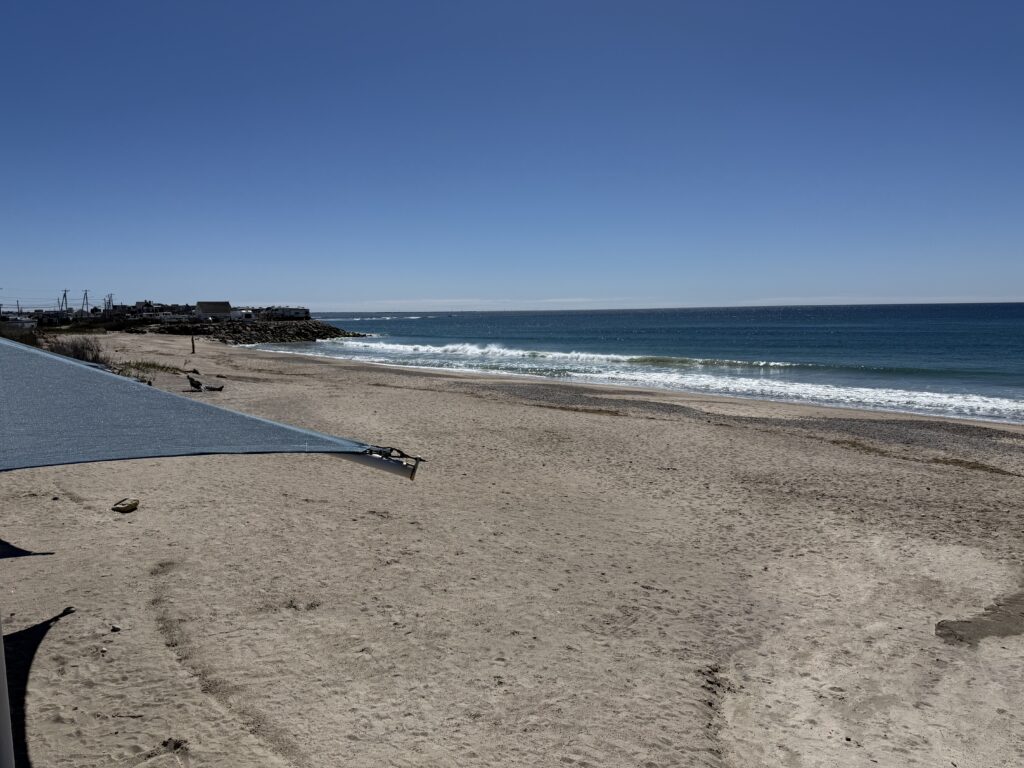 a sandy beach with a body of water in the background (MyCoast AI)