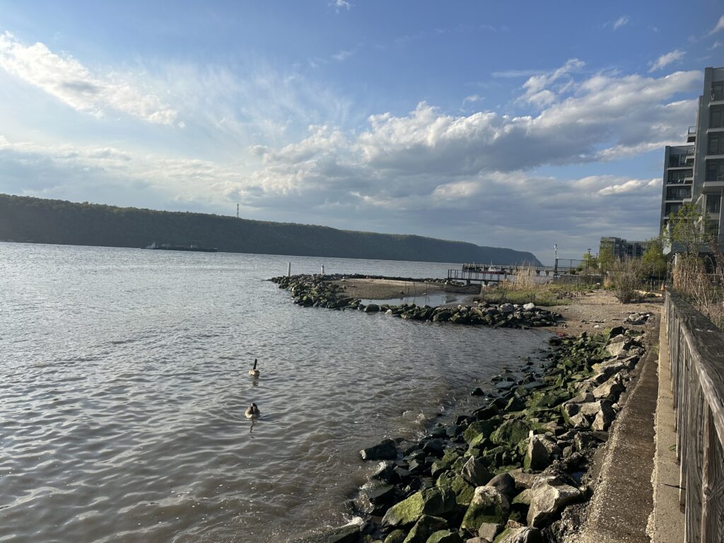 a body of water with rocks and a dock by it (MyCoast AI)