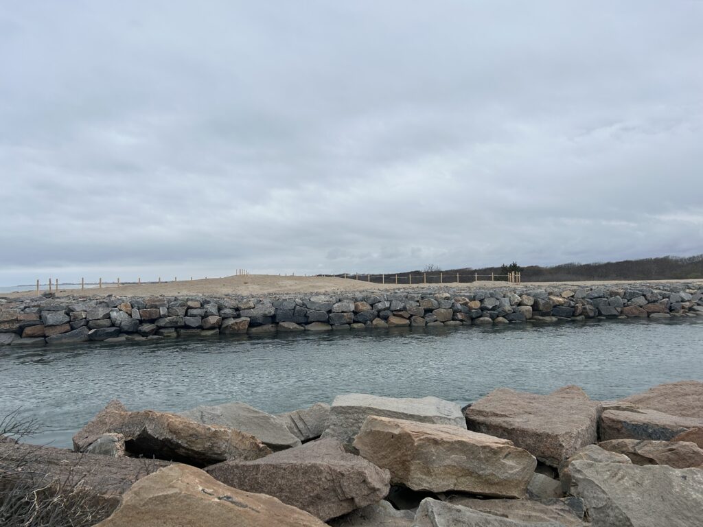 a rocky shoreline with a body of water in the background (MyCoast AI)
